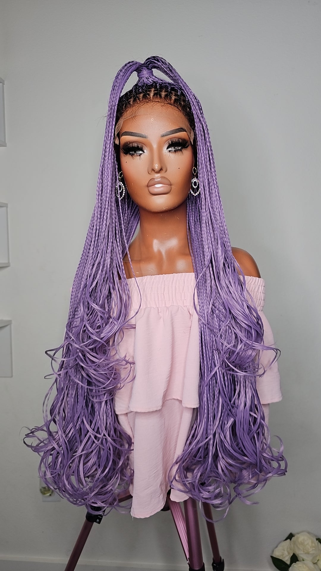 Lilac Color 7x7 Lace Closure Glueless Knotless silky Braided wig