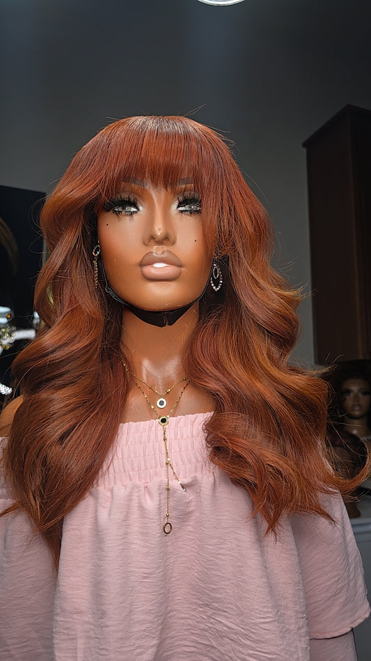 GINGER/COOPER COLOR BODY WAVE WITH BANG & 6X6 LACE CLOSURE GLUELESS WIG