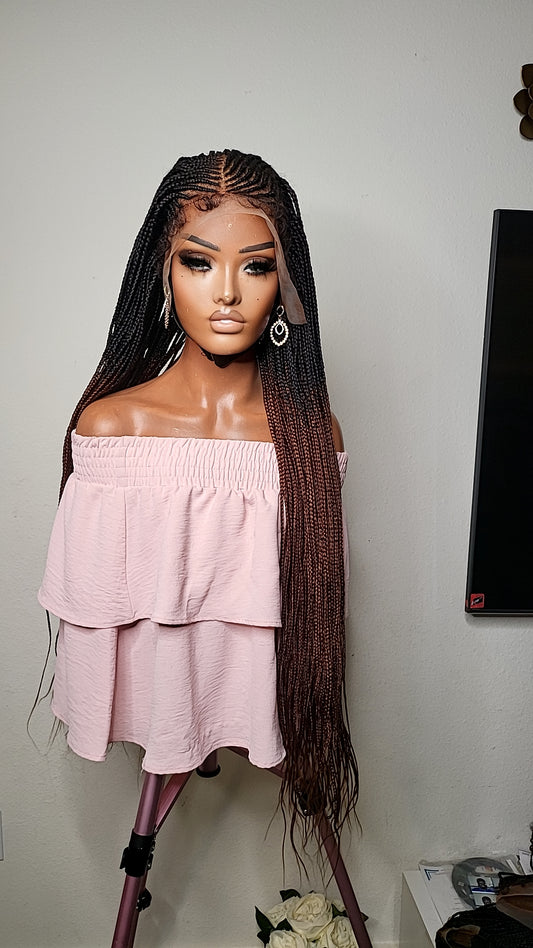 Ombre Brown Cornrow Briaded Wig With 13x6 Frontal Lace