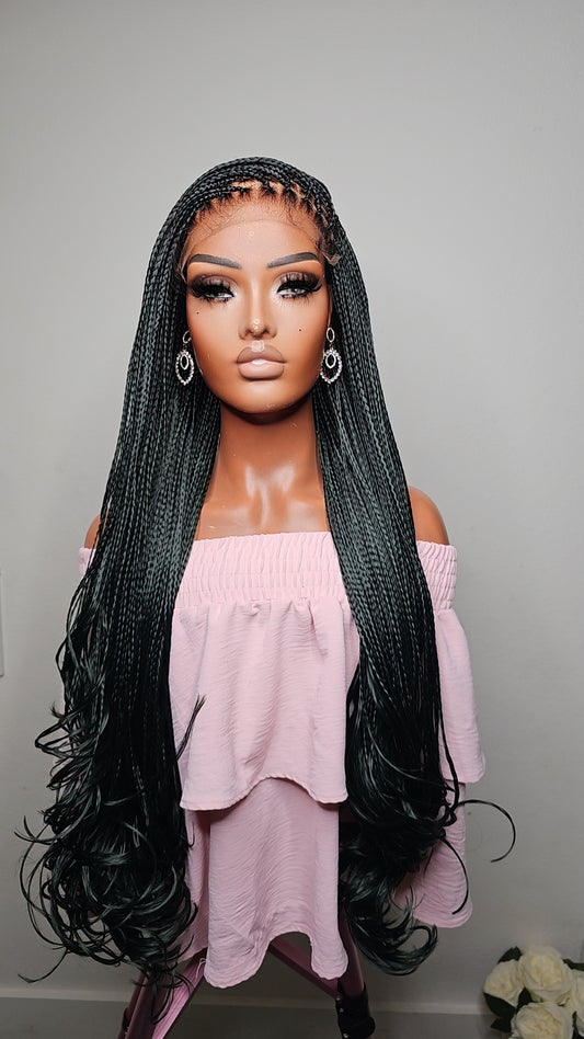 Dark Emerald Green  Knotless Glueless 7x7 Lace Closure Braided Wig