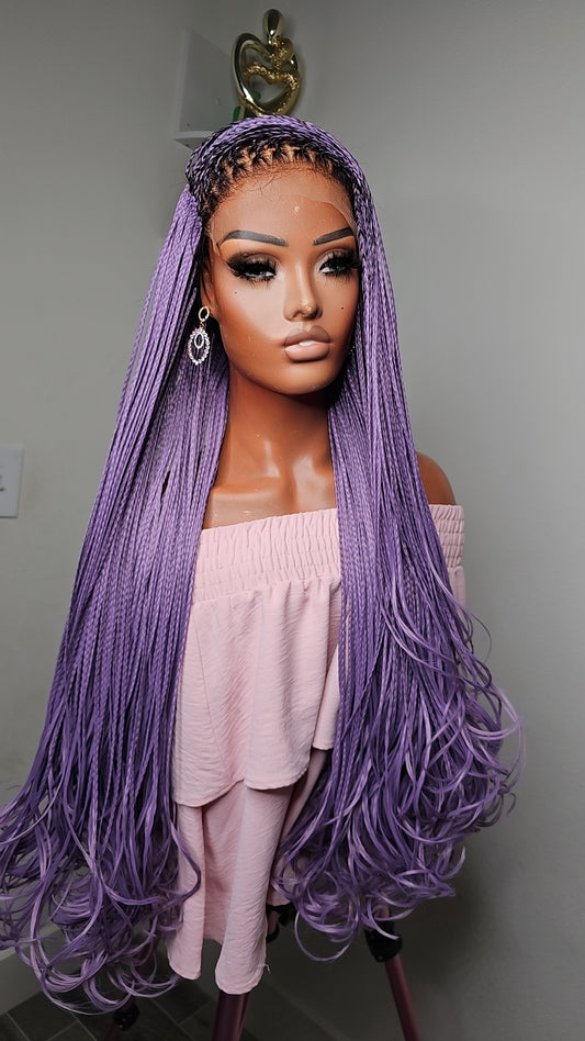 Lilac Color 7x7 Lace Closure Glueless Knotless silky Braided wig