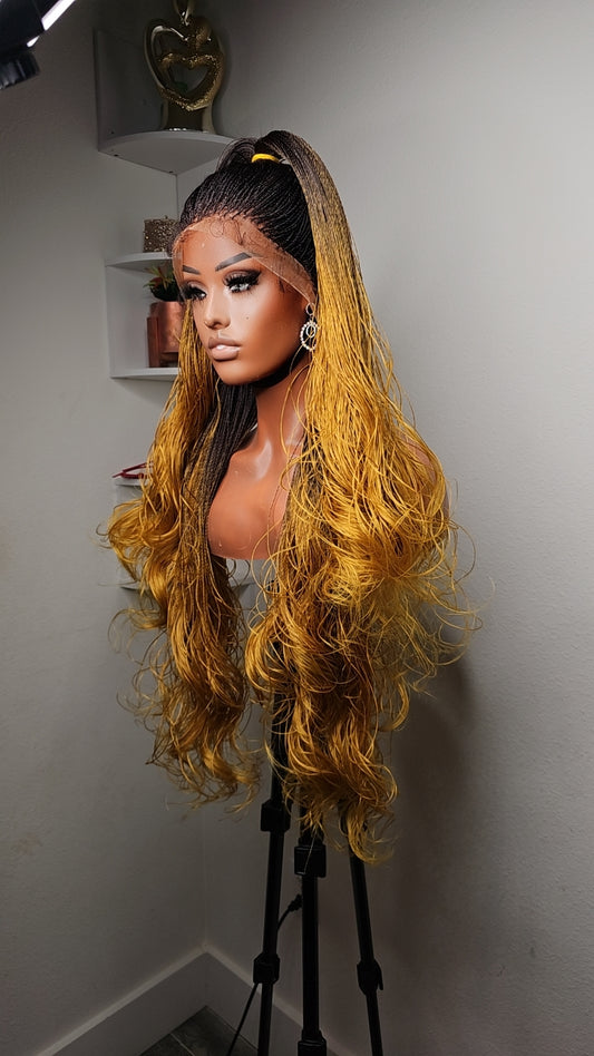 Golden Yellow Ombre Color Tiny Twist 13x4 Braided wig